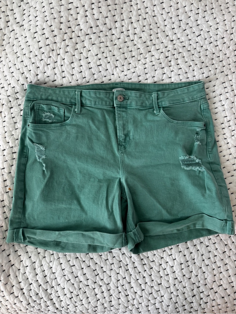 Old Navy Teal Roll-Cuff Distressed Denim Shorts